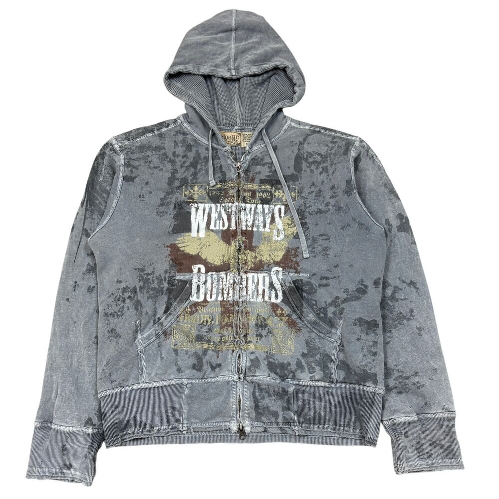 Salvage Westways Bombers Thermal Lined Full Zip Hoodie Men's Medium Y2K Grunge